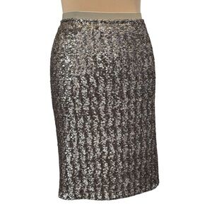 j jill formal evening champagne sequin bronze silver pencil stretch skirt XLP